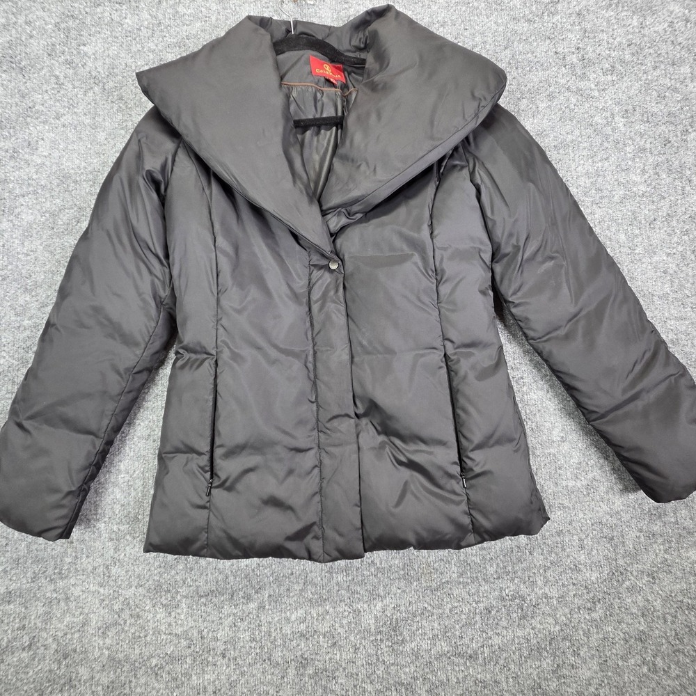 Cole Haan Goose Down Jacket Womens XS Black Hooded Puffer Quilted Winter Coat
